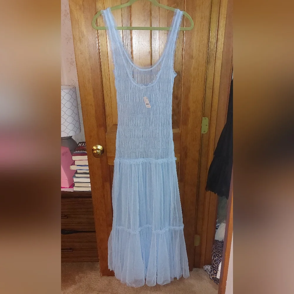 Free People Smock About It Slip Dress in Lake Life Blue